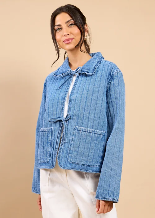 Little Mistress Denim Quilted Tie Detail Jacket Vicky Pattison EDIT - S Image 4