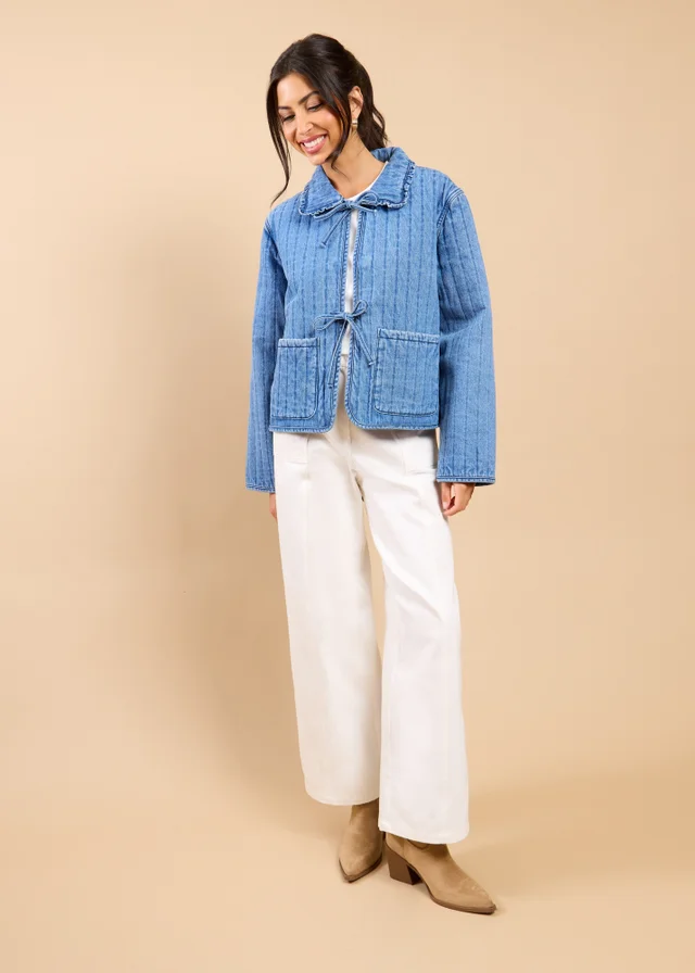 Little Mistress Denim Quilted Tie Detail Jacket Vicky Pattison EDIT