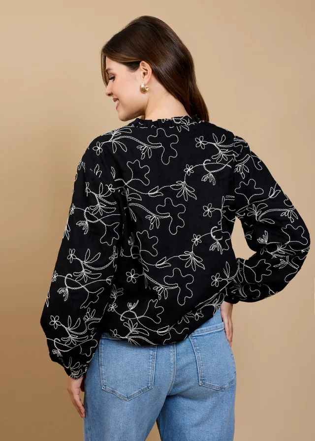 Little Mistress Black Embroidered Cropped Jacket