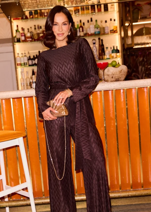 Little Mistress Brown Plisse Longline Top Vicky Pattison EDIT