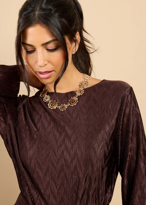 Little Mistress Brown Plisse Longline Top Vicky Pattison EDIT - S Image 3