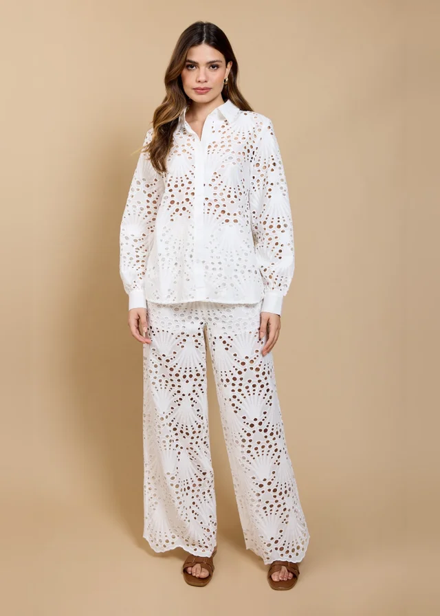 Little Mistress White Broderie Trousers