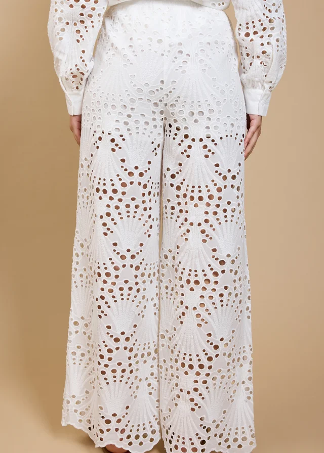 Little Mistress White Broderie Trousers