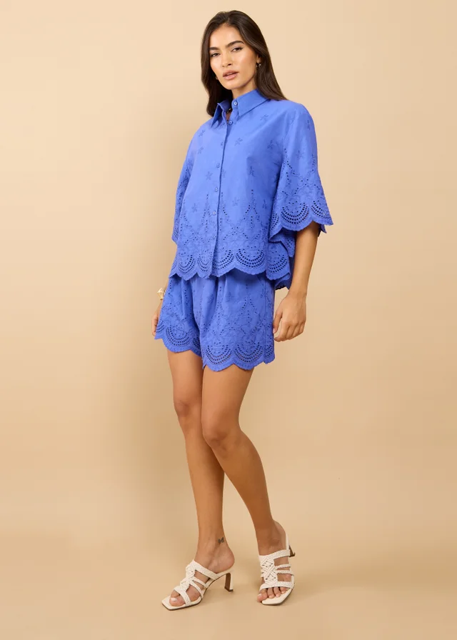 Little Mistress Blue Embroidered Shorts