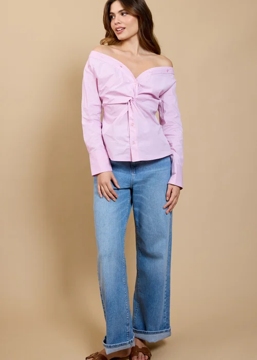Little Mistress Pink Stripe Twist Detail Shirt - L Image 4