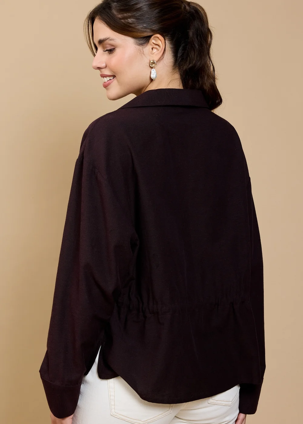 Little Mistress Brown Tie Detail Blouse - L Image 2