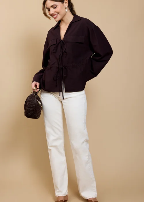 Little Mistress Brown Tie Detail Blouse - L Image 4