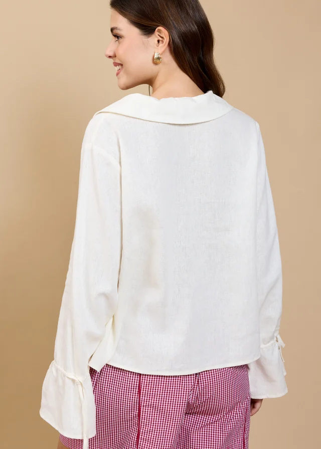 Little Mistress Cream Tie Detail Blouse
