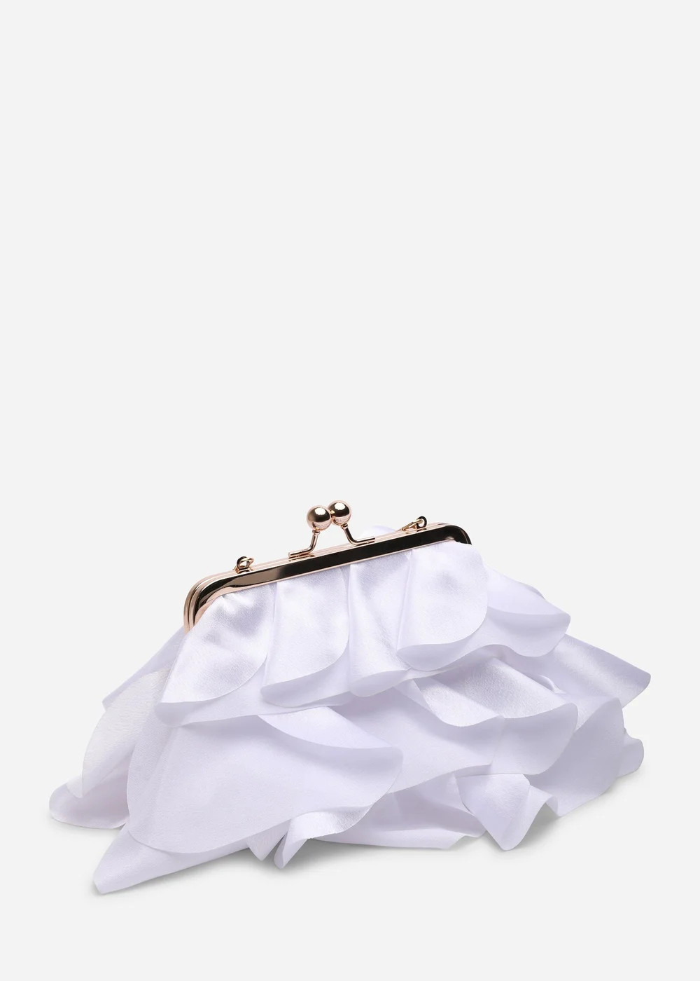 Where's That From Brume White Ruffled Satin Kiss-Lock Clutch Bag - One Size Image 3