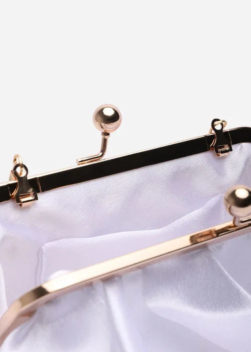 Where's That From Brume White Ruffled Satin Kiss-Lock Clutch Bag - One Size Image 4