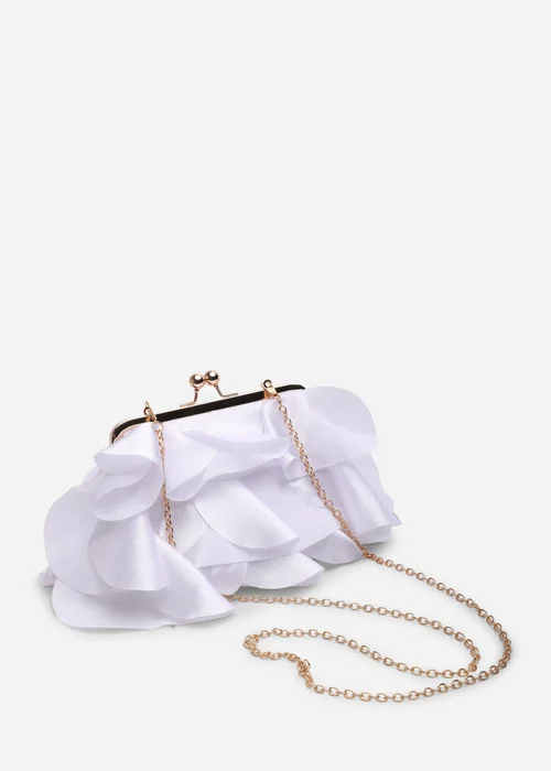 Where's That From Brume White Ruffled Satin Kiss-Lock Clutch Bag - One Size Image 5