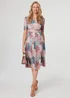 Izabel London Beige Printed 1/2 Sleeve Pleated Midi Dress - 8 Image 1