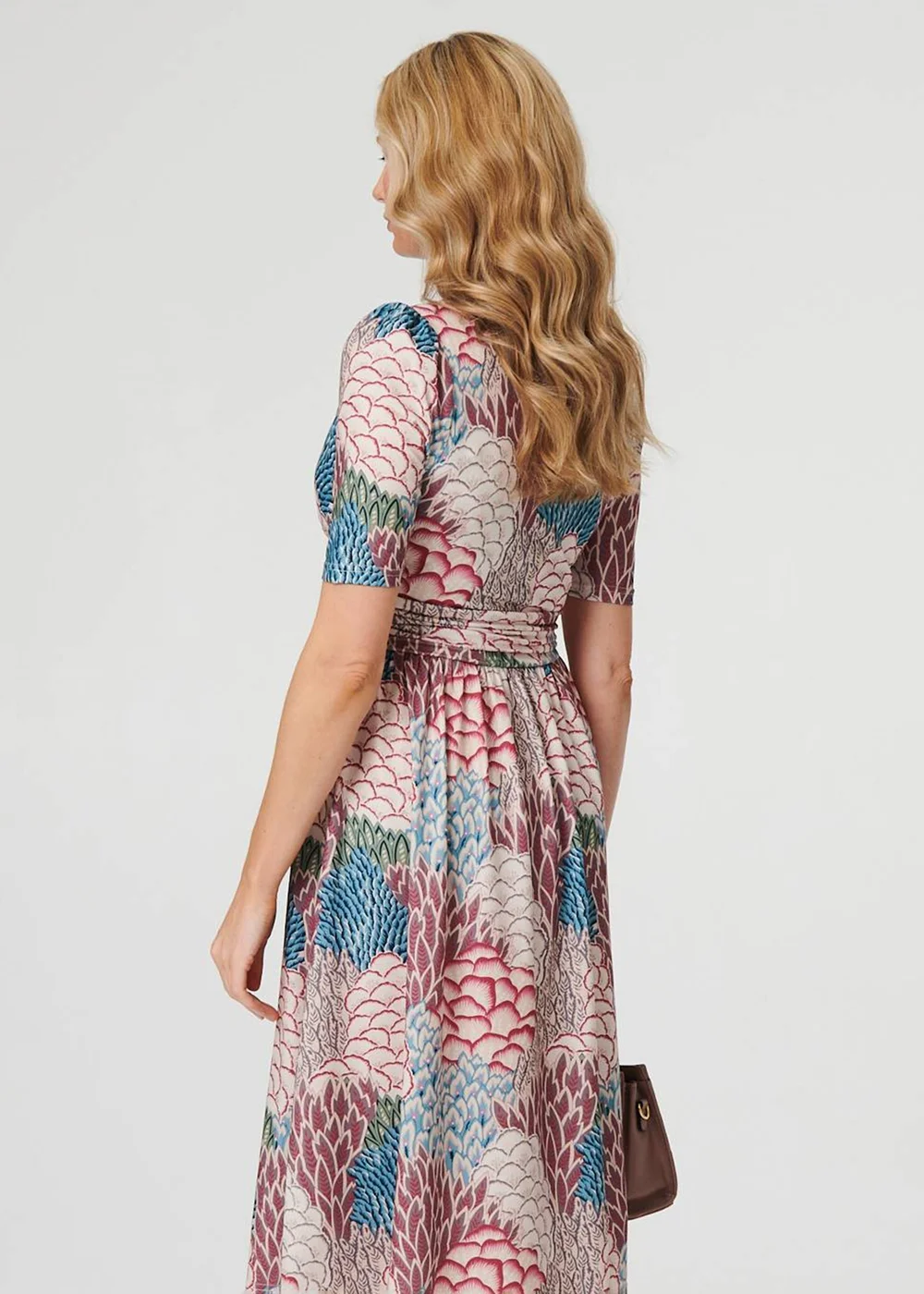 Izabel London Beige Printed 1/2 Sleeve Pleated Midi Dress - 8 Image 2