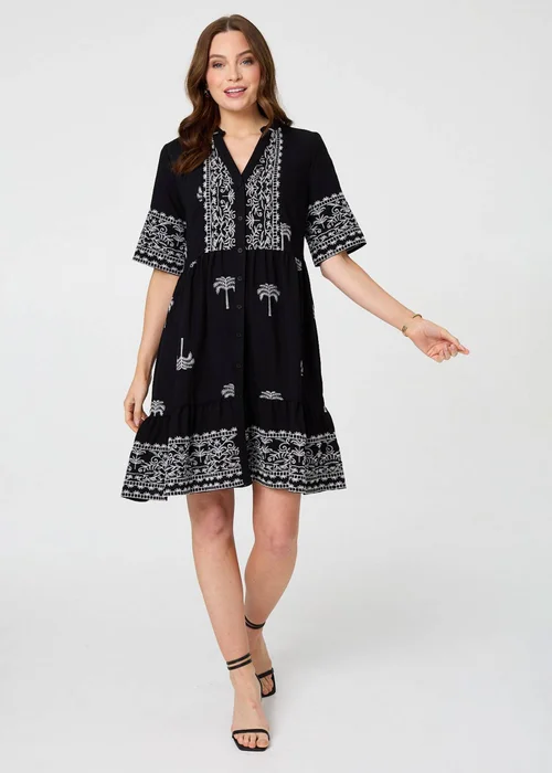Izabel London Black Border Print 1/2 Sleeve Short Dress - 16 Image 1