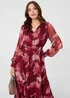 Izabel London Burgundy Abstract Floral Semi Sheer Midi Dress - 16 Image 4