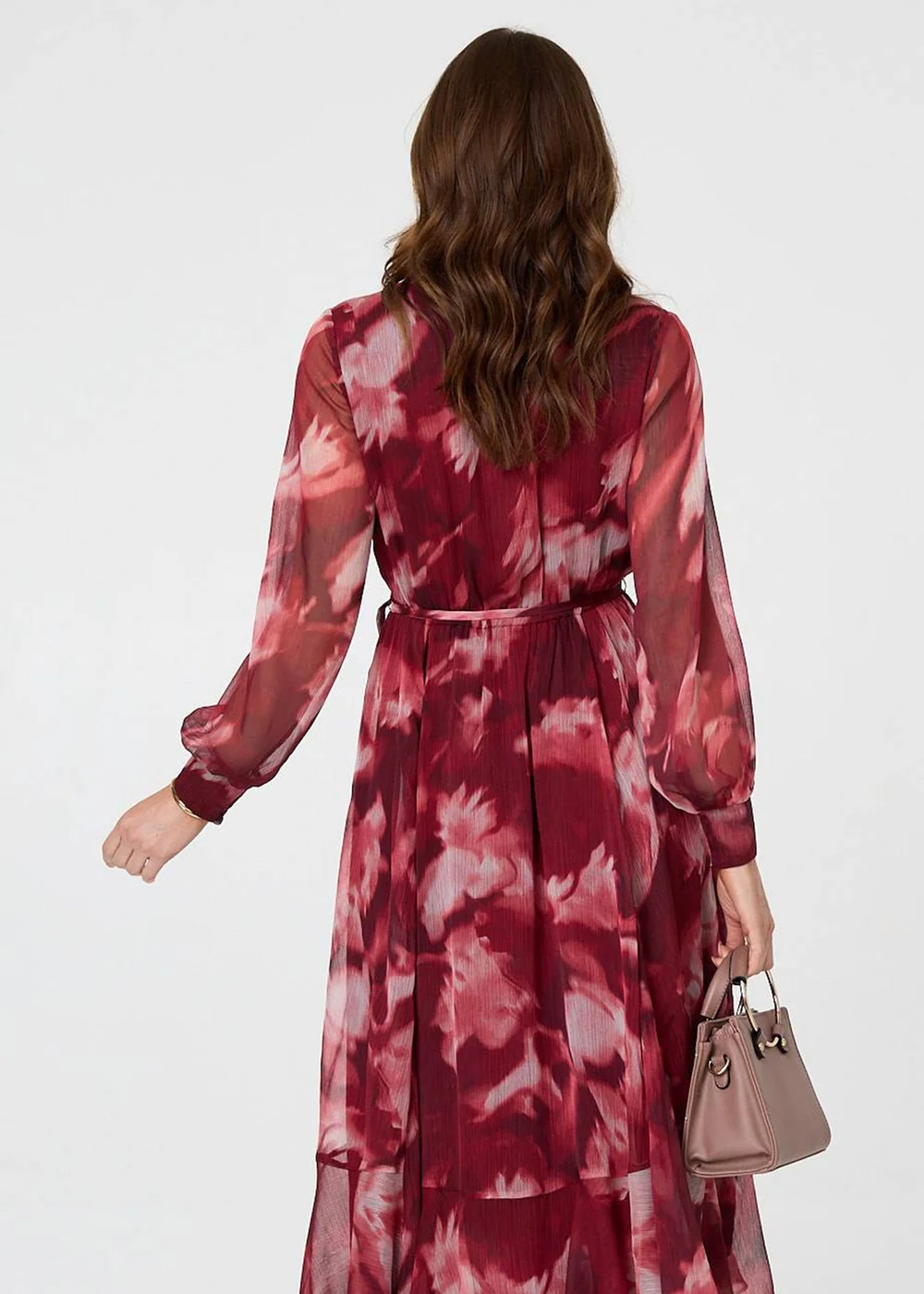 Izabel London Burgundy Abstract Floral Semi Sheer Midi Dress - 16 Image 2