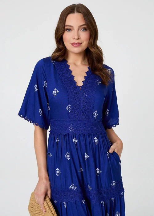 Izabel London Blue Border Print 1/2 Sleeve Maxi Dress - 8 Image 4