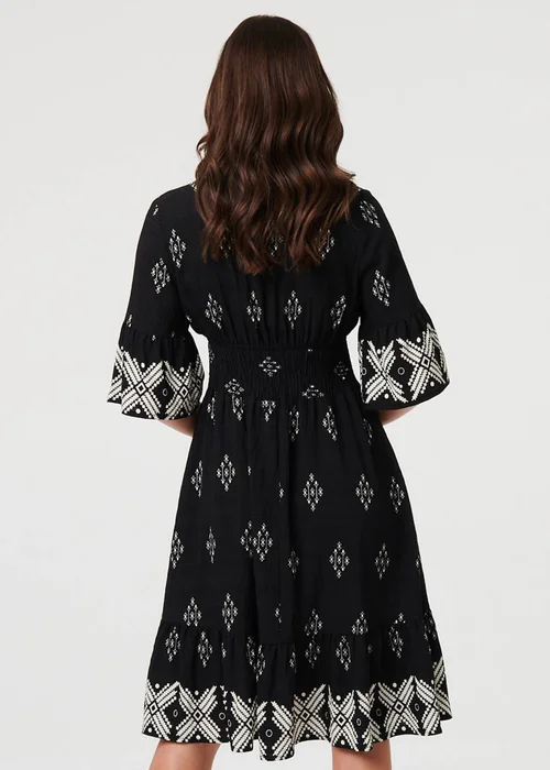 Izabel London Black Border Print Relaxed Knee Length Dress - 18 Image 2
