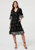 Izabel London Black Border Print Relaxed Knee Length Dress - 18 Image 1
