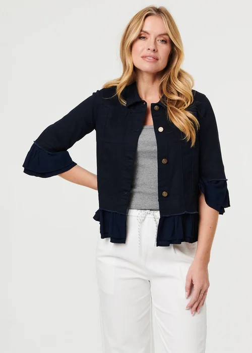 Izabel London Navy Frilled Hem 3/4 Flare Sleeve Shirt - 14 Image 4