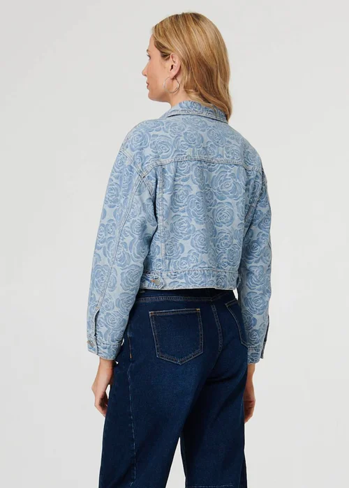Izabel London Blue Floral Print Cropped Denim Jacket - 12 Image 2