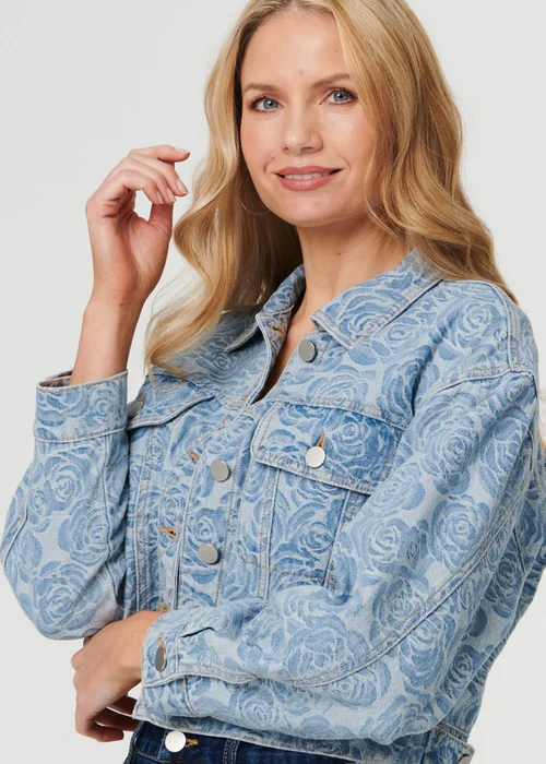 Izabel London Blue Floral Print Cropped Denim Jacket - 12 Image 3