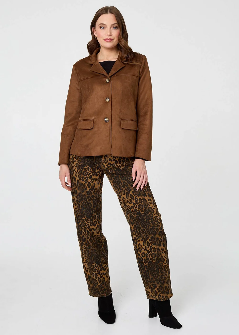 Izabel London Brown Faux Suede Pocket Front Slim Jacket - 12 Image 1