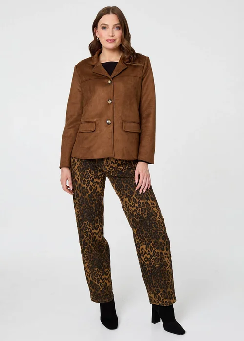 Izabel London Brown Faux Suede Pocket Front Slim Jacket - 12 Image 1