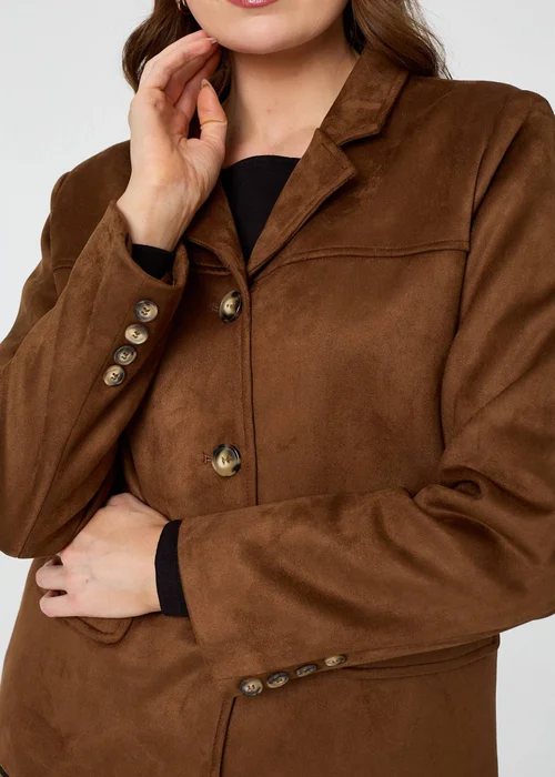 Izabel London Brown Faux Suede Pocket Front Slim Jacket - 12 Image 3