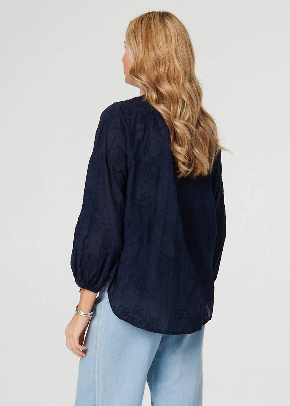 Izabel London Navy Embroidered Layered Long Sleeve Blouse - 20 Image 2
