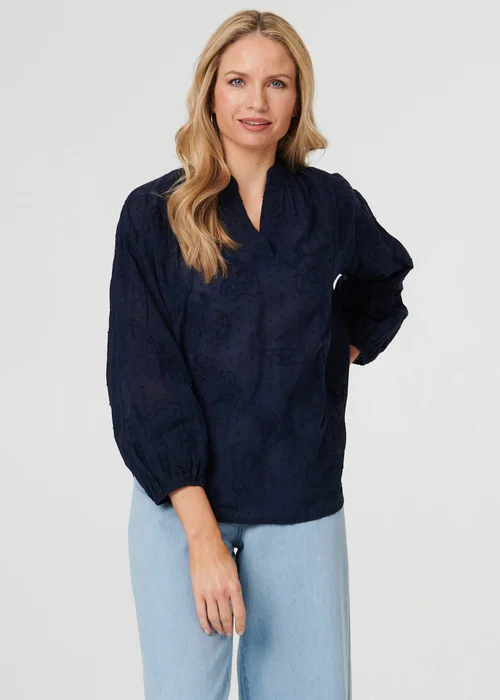 Izabel London Navy Embroidered Layered Long Sleeve Blouse - 20 Image 4