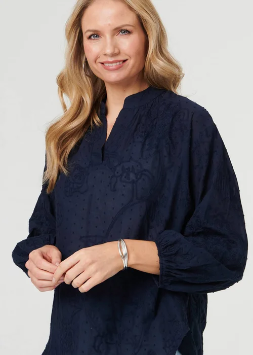 Izabel London Navy Embroidered Layered Long Sleeve Blouse - 20 Image 3
