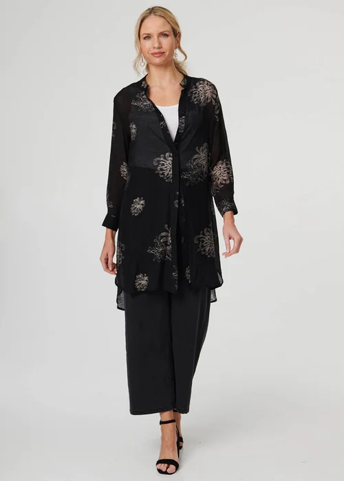 Izabel London Black Floral Semi Sheer Longline Tunic Shirt - 12 Image 1
