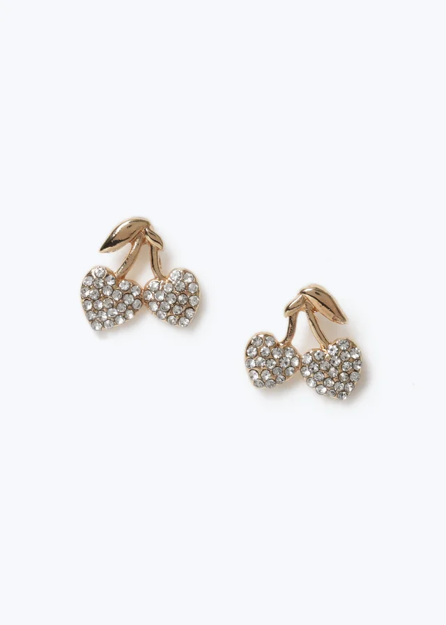 Muse Gold Pave Cherry Stud Earrings