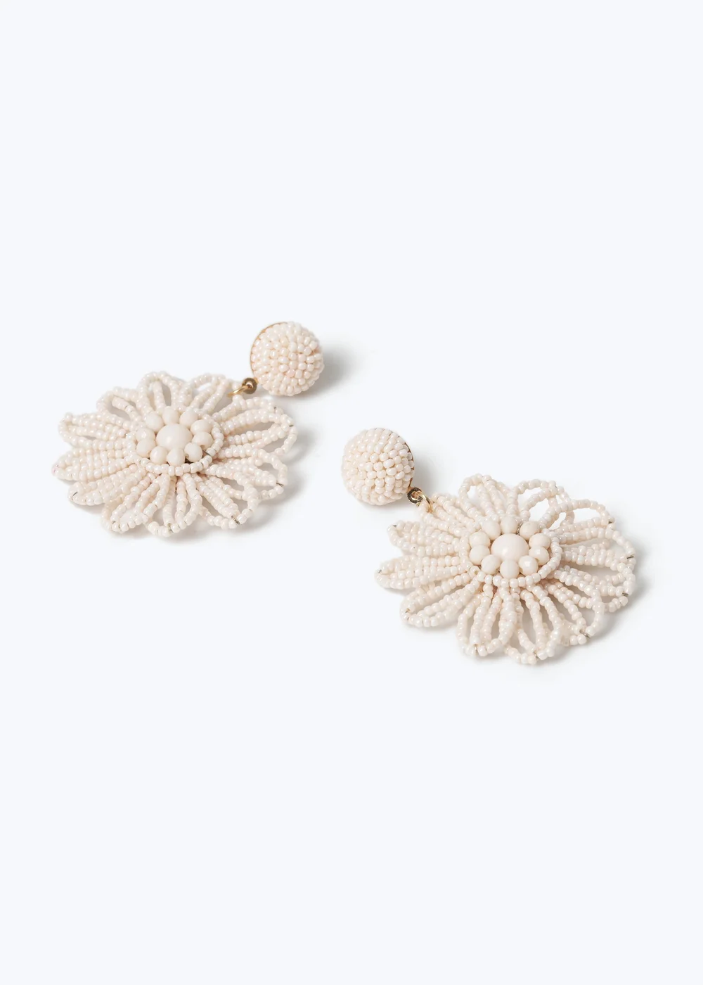 Muse White Beaded Flower Drop Earrings - One Size Image 2