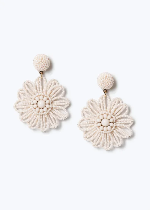 Muse White Beaded Flower Drop Earrings - One Size Image 1