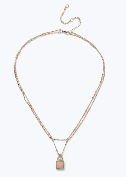 Muse Gold Pink Bead Charm Multirow Necklace - One Size Image 2