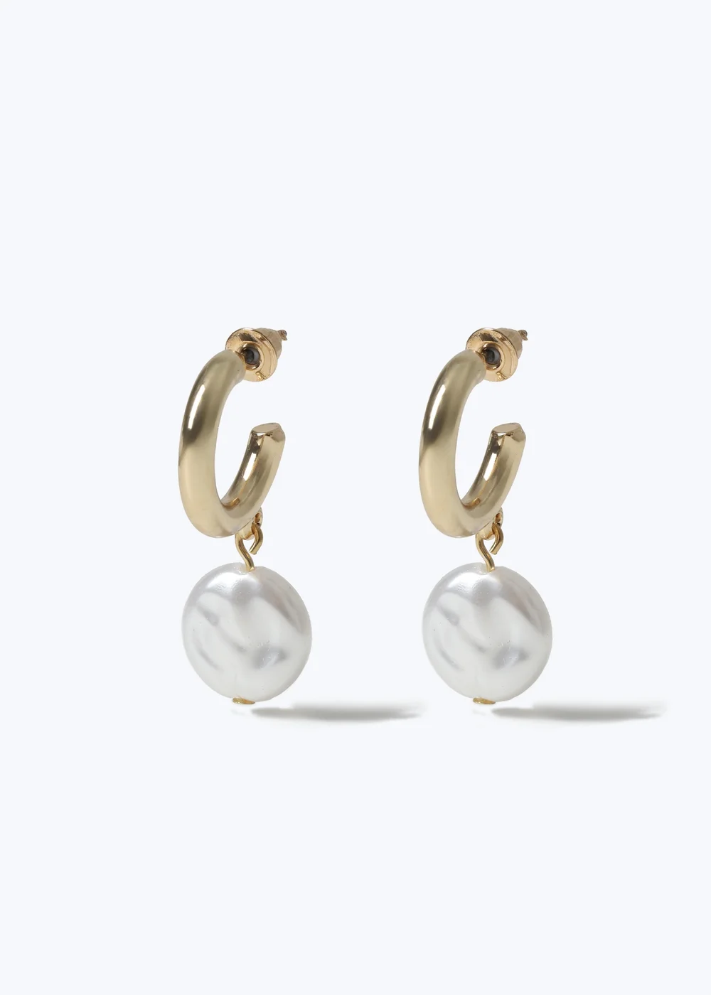 Muse Gold Pearl Mini Drop Hoop Earrings - One Size Image 1