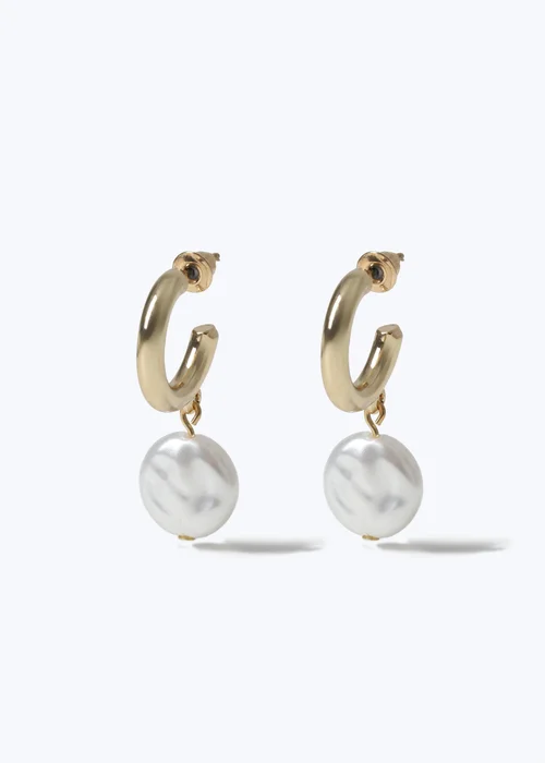 Muse Gold Pearl Mini Drop Hoop Earrings - One Size Image 1