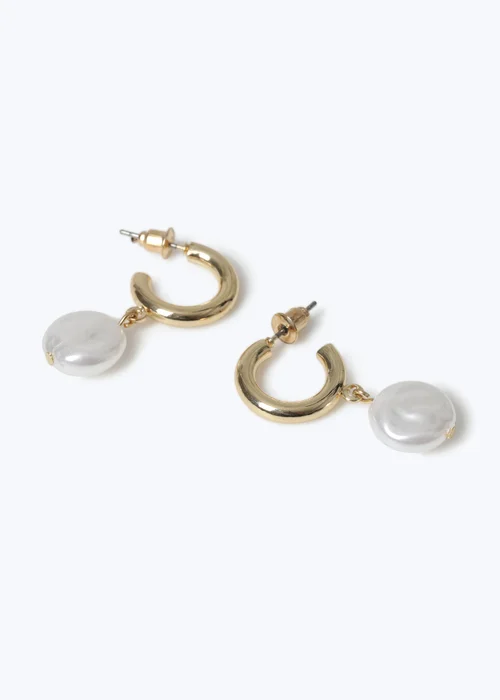 Muse Gold Pearl Mini Drop Hoop Earrings - One Size Image 2