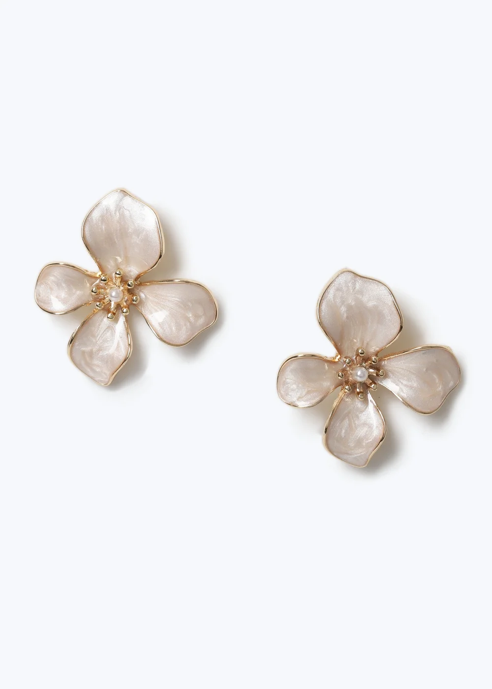 Muse Cream Enamel Flower Stud Earrings - One Size Image 1