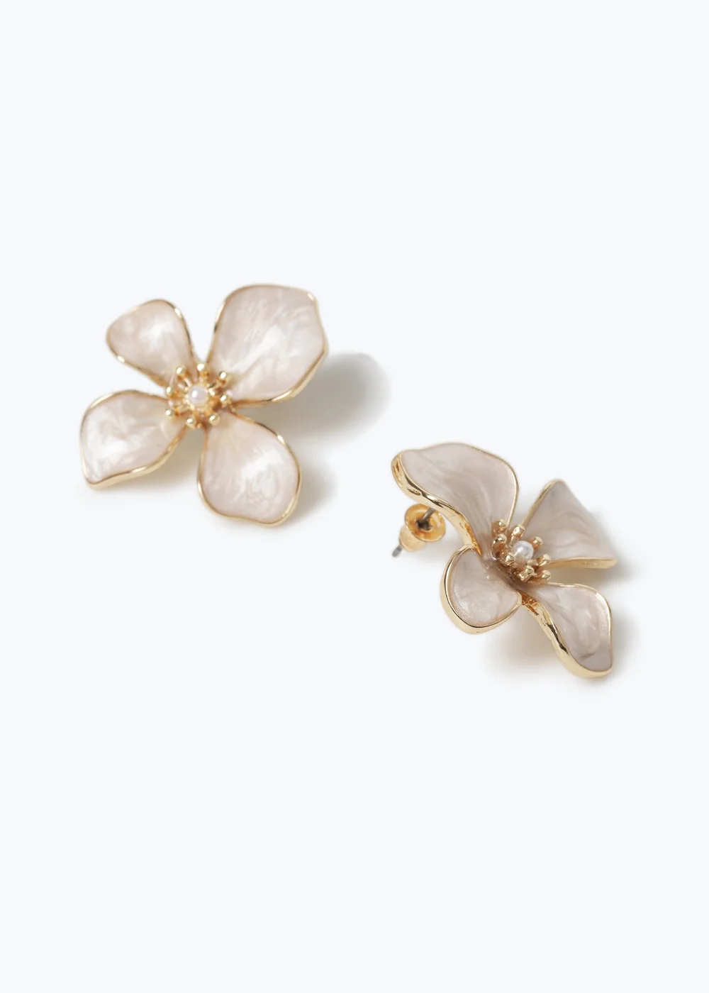 Muse Cream Enamel Flower Stud Earrings - One Size Image 2