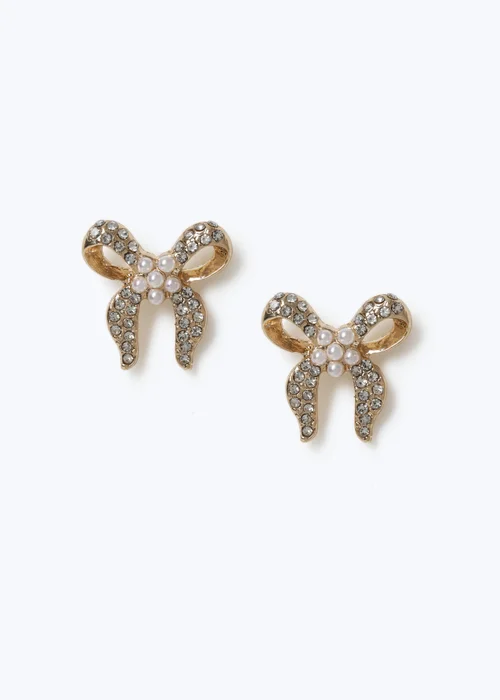Muse Gold Pearl Bow Stud Earrings - One Size Image 1