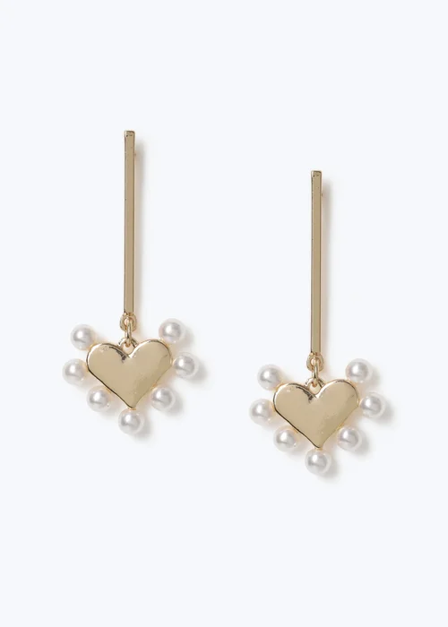 Muse Gold Pearl Heart Stick Drop Earrings - One Size Image 1