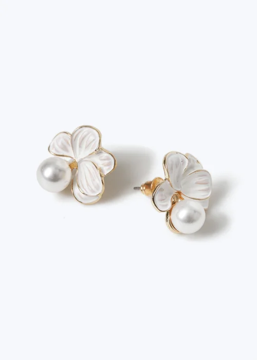 Muse White Enamel Stud Earrings - One Size Image 2