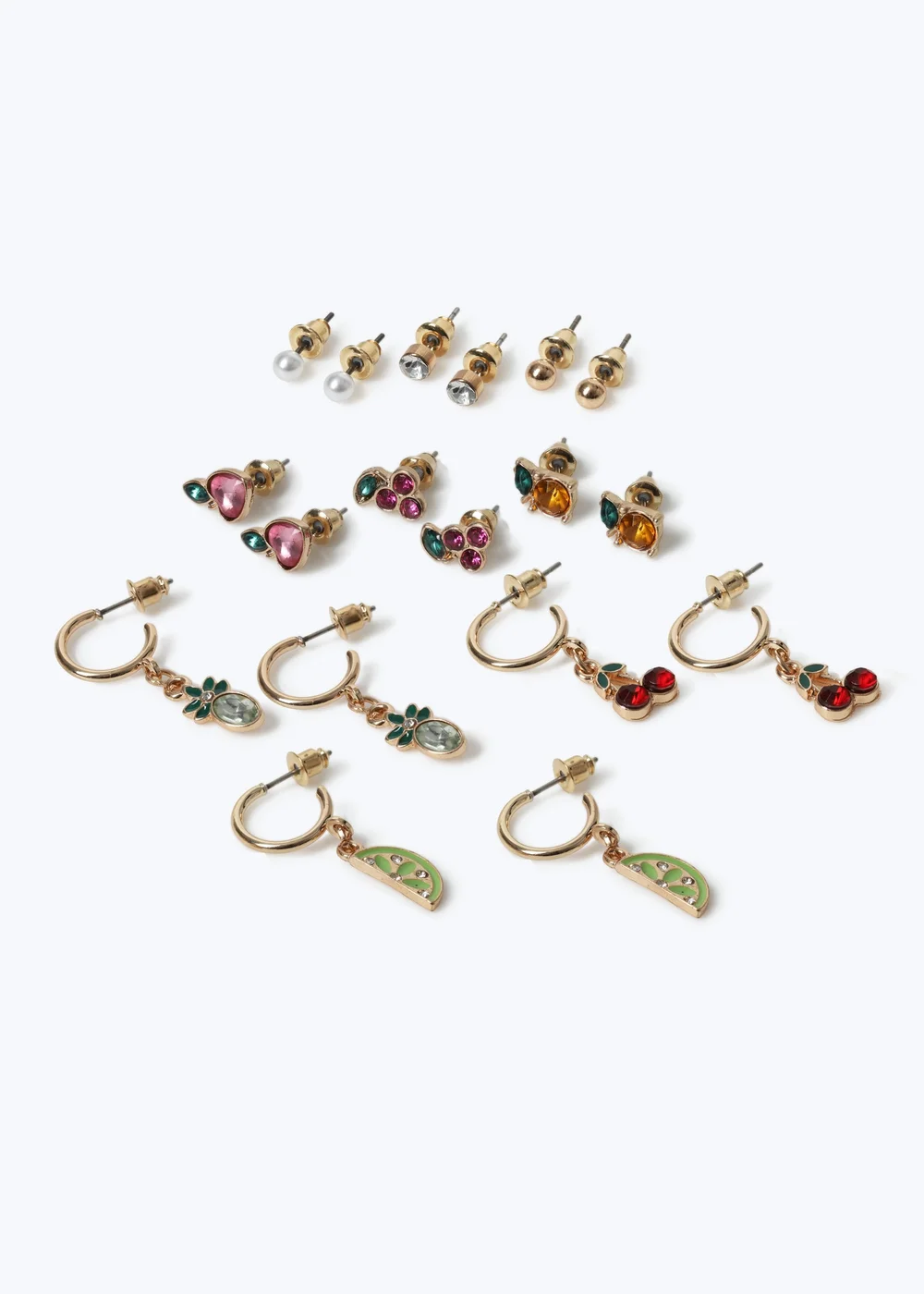 Muse 9 Pack Fruit Stud & Drop Earrings - One Size Image 2