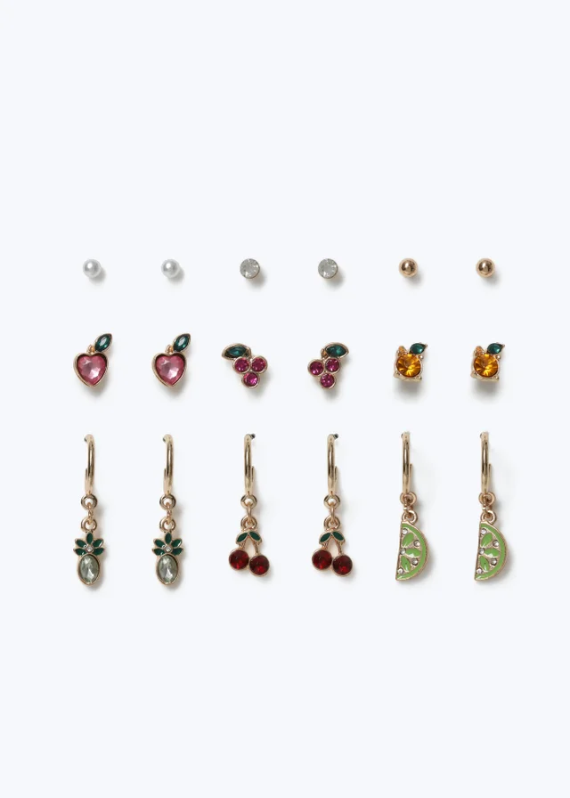 Muse 9 Pack Fruit Stud & Drop Earrings