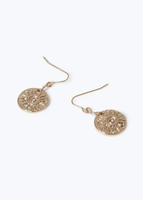 Muse Gold Textured Coin Fishhook Earrings - One Size Image 2