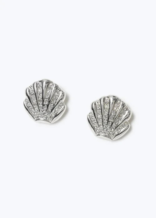 Muse Silver Mini Shell Stud Earrings - One Size Image 1