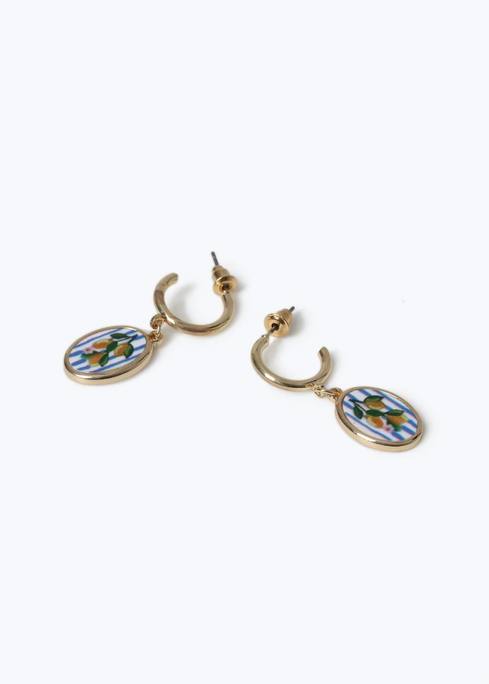 Muse Gold Blue Stripe & Lemons Drop Earrings - One Size Image 2